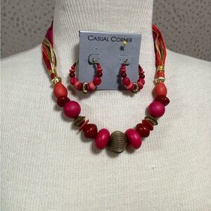 Casual Corner Vibrant Pink and Red Necklace, earrings Set
